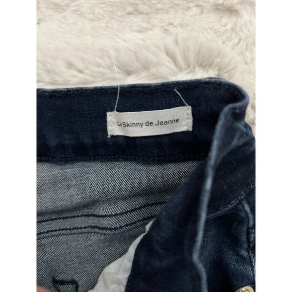 Frame Le Skinny De Jeanne Jeans Dark Blue Raw Chewed Hem Stretch Size 25 - Picture 6 of 9